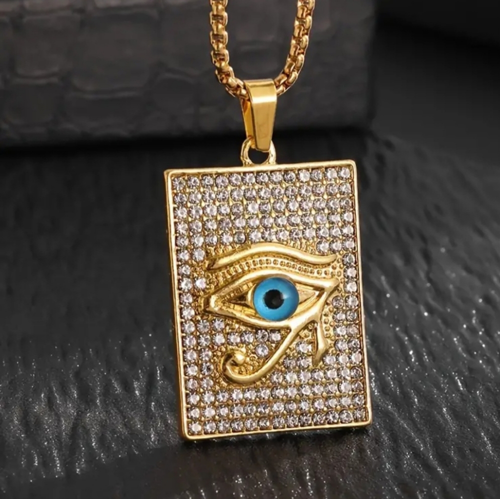 WORLD MARKET GOLDTONE EGYPTIAN ""EYE OF HORUS""SQUARE PENDANT NWOT